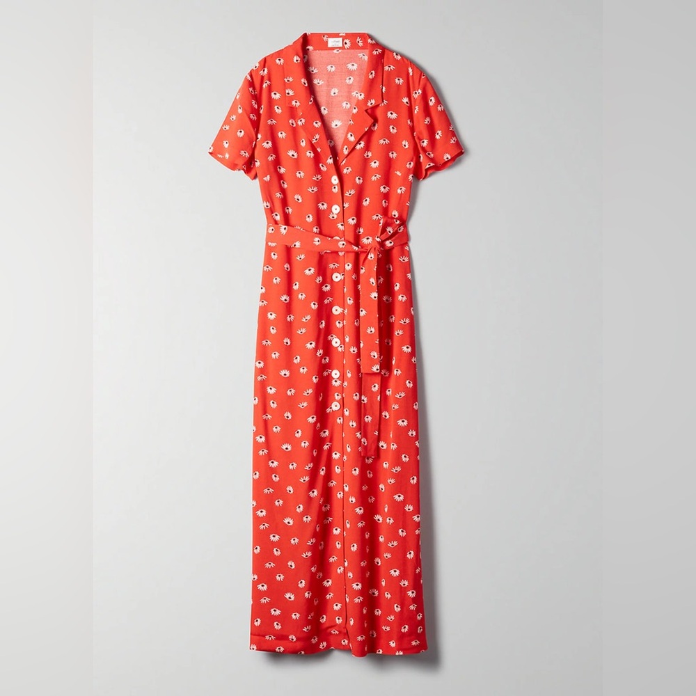 🍒 Wilfred Aritzia Red Floral Midi Wrap Dress
